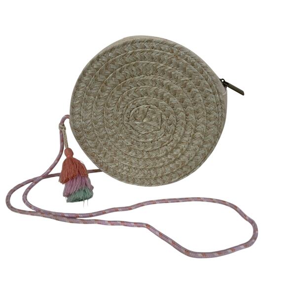Carter's Girls Kids Woven Straw Round Wicker Crossbody Bag - Picture 1 of 5